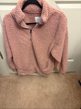 American Eagle Outfitters Blush Pink Sherpa Half-Zip Jacket